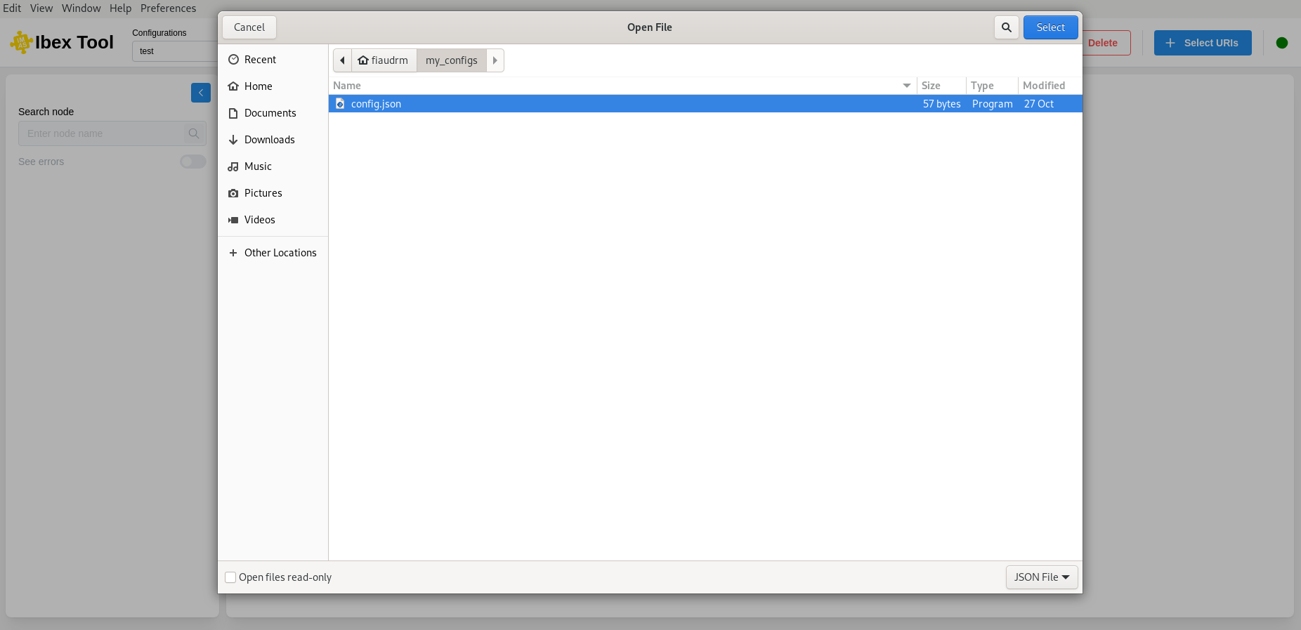 Modal to load a configuration